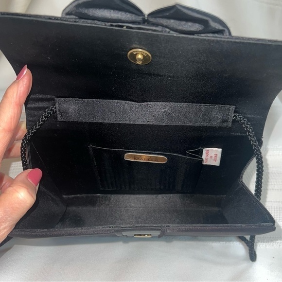 Evening‎ Bag Black Satin Handmade Crossbody OR Clutch Carla Marchi Handmade EUC - Picture 7 of 11